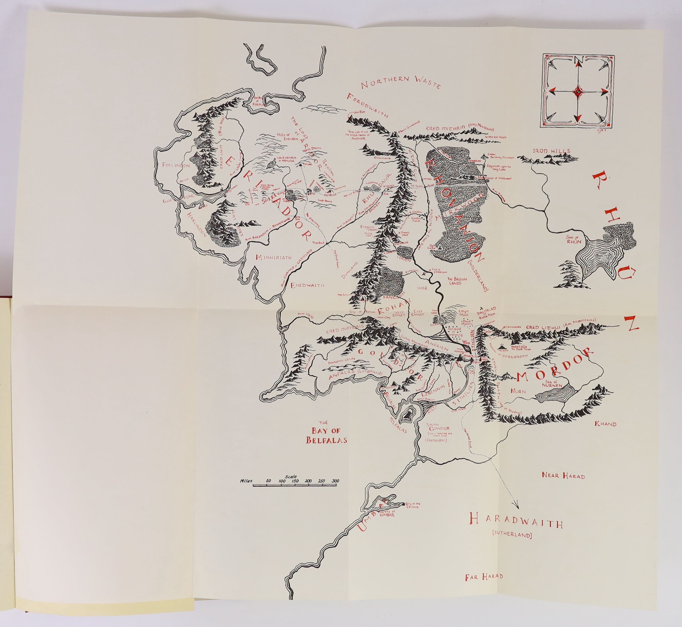 Tolkien, J.R.R - The Lord of the Rings, 3 vols, 8vo, all with d/j’s, 13th impression of Fellowship, 10th impressions of Towers and Return, London, George Allen and Unwin, London, 1963